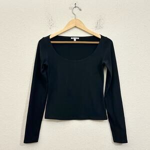 REFORMATION Scoop Neck Top Black LS Fitted Tee Cropped Minimalist
